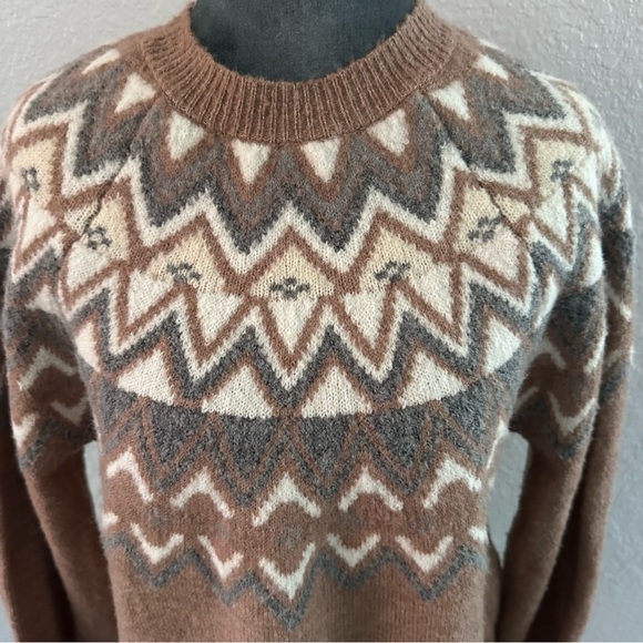 Caslon Fair Isle Knit Sweater Brown Cream Gray Cozy Pullover XS - NWT - Picture 2 of 8